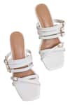 Devano_White Embroidered Lola Strappy Buckle Stitchline Heels _at_Aza_Fashions