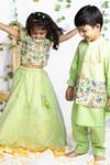 Buy_Rage Attire-Sweta Saria_Green Bamboo, Cotton, Silk Embroidery, Beads Floral Bundi Kurta Set _Online_at_Aza_Fashions