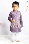 Buy_Rage Attire-Sweta Saria_Purple Bamboo, Cotton, Silk Beads, Embroidery Floral Bundi Kurta Set _at_Aza_Fashions