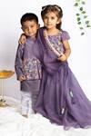 Buy_Rage Attire-Sweta Saria_Purple Bamboo, Cotton, Silk Beads, Embroidery Floral Bundi Kurta Set _Online_at_Aza_Fashions