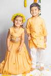 Rage Attire-Sweta Saria_Peach Cotton, Bamboo Embroidery Sunflower Kurta And Pyjama Set _Online_at_Aza_Fashions