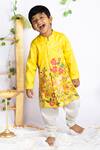 Buy_Rage Attire-Sweta Saria_Yellow Organza, Cotton Embroidery Floral Garden Sherwani With Pant _at_Aza_Fashions
