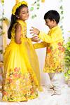 Buy_Rage Attire-Sweta Saria_Yellow Organza, Cotton Embroidery Floral Garden Sherwani With Pant _Online_at_Aza_Fashions