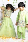 Buy_Rage Attire-Sweta Saria_Green Organza, Cotton Satin, Bamboo Embroidery, Floral Blouse Lehenga Set _Online_at_Aza_Fashions