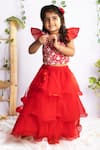 Buy_Rage Attire-Sweta Saria_Red Organza, Cotton, Silk Sequins, Embroidery, Hand Blouse With Ruffled Lehenga _at_Aza_Fashions