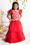 Buy_Rage Attire-Sweta Saria_Red Organza, Cotton, Silk Sequins, Embroidery, Hand Blouse With Ruffled Lehenga _Online_at_Aza_Fashions