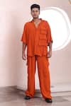 Mahima Mahajan_Orange Moss Crepe Plain Ahil Button Down Shirt And Pant Set _Online_at_Aza_Fashions