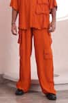 Buy_Mahima Mahajan_Orange Moss Crepe Plain Ahil Button Down Shirt And Pant Set _Online_at_Aza_Fashions