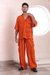 Mahima Mahajan_Orange Moss Crepe Plain Ahil Button Down Shirt And Pant Set _at_Aza_Fashions