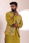 Shop_Mahima Mahajan_Yellow Moss Crepe Printed Floral Veer Bundi Kurta Set 