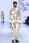 Mahima Mahajan_Ivory Moss Crepe Printed Jay Floral Bundi Pant Set _Online_at_Aza_Fashions