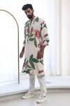 Mahima Mahajan_Ivory Moss Crepe Printed Floral Divit Straight Kurta Pant Set _Online_at_Aza_Fashions