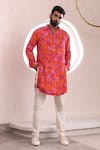 Buy_Mahima Mahajan_Orange Moss Crepe Peony Bloom Print Shiv Kurta With Pant _at_Aza_Fashions