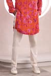 Mahima Mahajan_Orange Moss Crepe Peony Bloom Print Shiv Kurta With Pant _Online_at_Aza_Fashions