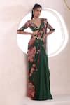 Buy_Mahima Mahajan_Green Georgette Embroidered Floral Navya Pattern Pre-draped Saree With Blouse _at_Aza_Fashions