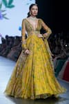 Shop_Mahima Mahajan_Yellow Organza Embellished Floral Ava Blossom Pattern Anarkali With Dupatta _Online_at_Aza_Fashions