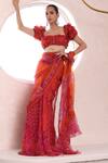 Mahima Mahajan_Orange Organza Embroidered Raha Jaal Pattern Pre-draped Saree With Blouse _Online_at_Aza_Fashions