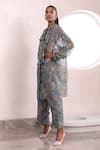 Buy_Mahima Mahajan_Grey Lurex Printed Floral Front Tie Ekaya Long Top With Pant _Online_at_Aza_Fashions