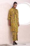 Mahima Mahajan_Yellow Lurex Georgette Printed Floral Front Tie Tara Blossom Long Top With Pant _Online_at_Aza_Fashions