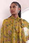 Mahima Mahajan_Yellow Lurex Georgette Printed Floral Front Tie Tara Blossom Long Top With Pant _at_Aza_Fashions