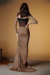 Shop S&N By Shantnu Nikhil Beige Polyester, Faux Leather Boat Neck Geometric Print Draped Gown at Aza Fashions Shop_S&N By Shantnu Nikhil_Beige Polyester, Faux Leather Boat Neck Geometric Print Draped Gown_at_Aza_Fashions