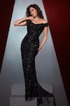 Shop_Bhawna Rao_Black Italian Tulle Hand Embroidery Bead Broad V Neck Crystal Fish Tail Gown _Online_at_Aza_Fashions