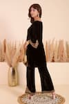 Shop_Surabhi Arya_Black Velvet Embroidery Split V-neck Gardenia Vine Kurta With Pant _at_Aza_Fashions