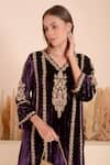 Surabhi Arya_Purple Velvet Vintage Flora Embroidery V Neck Kurta With Pant _at_Aza_Fashions