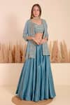 Buy_Surabhi Arya_Blue Bamboo Sequins, Beads Sweetheart Iris Bloom Embroidered Jacket Lehenga Set _at_Aza_Fashions