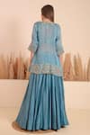 Shop_Surabhi Arya_Blue Bamboo Sequins, Beads Sweetheart Iris Bloom Embroidered Jacket Lehenga Set _at_Aza_Fashions