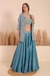 Buy_Surabhi Arya_Blue Bamboo Sequins, Beads Sweetheart Iris Bloom Embroidered Jacket Lehenga Set _Online_at_Aza_Fashions