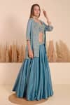 Shop_Surabhi Arya_Blue Bamboo Sequins, Beads Sweetheart Iris Bloom Embroidered Jacket Lehenga Set _Online_at_Aza_Fashions