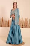 Surabhi Arya_Blue Bamboo Sequins, Beads Sweetheart Iris Bloom Embroidered Jacket Lehenga Set _at_Aza_Fashions