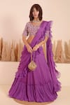 Buy_Surabhi Arya_Purple Lehenga Saree Crepe Orchid Bloom Embroidery Ruffled Pallu With Blouse _at_Aza_Fashions