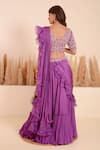 Shop_Surabhi Arya_Purple Lehenga Saree Crepe Orchid Bloom Embroidery Ruffled Pallu With Blouse _at_Aza_Fashions