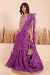 Buy_Surabhi Arya_Purple Lehenga Saree Crepe Orchid Bloom Embroidery Ruffled Pallu With Blouse _Online_at_Aza_Fashions