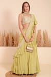 Surabhi Arya_Green Blouse Brocade Moti Flora Blossom Work Ruffled Pallu Lehenga Saree With _Online_at_Aza_Fashions