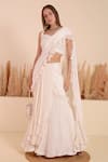 Buy_Surabhi Arya_Ivory Lehenga Saree Georgette Moti Mystic Pearl Embellished With Blouse_at_Aza_Fashions