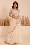 Buy_Surabhi Arya_White Lehenga Crepe Petunia Bloom Embroidery Jewel Neck Embellished Blouse Set _at_Aza_Fashions