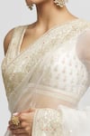 Gopi Vaid_White Saree - Organza Embroidered Floral Plunged V Maahi With Blouse _Online_at_Aza_Fashions