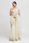 Buy_Gopi Vaid_White Saree - Organza Embroidered Floral Plunged V Maahi With Blouse _Online_at_Aza_Fashions