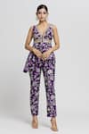 Buy_Gopi Vaid_Purple Tussar Woven Floral Adveta Pattern Peplum Top And Pant Set _at_Aza_Fashions