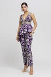 Gopi Vaid_Purple Tussar Woven Floral Adveta Pattern Peplum Top And Pant Set _Online_at_Aza_Fashions