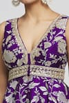 Buy_Gopi Vaid_Purple Tussar Woven Floral Adveta Pattern Peplum Top And Pant Set _Online_at_Aza_Fashions