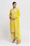 Buy_Gopi Vaid_Yellow Kurta And Palazzo - Tussar Embroidered Floral Amaya Set _at_Aza_Fashions