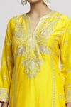 Buy_Gopi Vaid_Yellow Kurta And Palazzo - Tussar Embroidered Floral Amaya Set _Online_at_Aza_Fashions