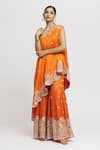Buy_Gopi Vaid_Orange Tussar Embroidered Floral One Aashna Top And Sharara Set _at_Aza_Fashions