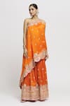 Gopi Vaid_Orange Tussar Embroidered Floral One Aashna Top And Sharara Set _Online_at_Aza_Fashions