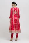 Gopi Vaid_Red Anarkali - Tussar Embroidered Floret Notched Aarohi Set _Online_at_Aza_Fashions