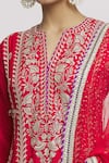Shop_Gopi Vaid_Red Anarkali - Tussar Embroidered Floret Notched Aarohi Set _at_Aza_Fashions